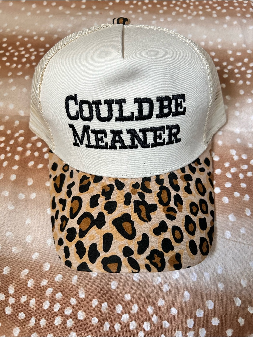 'Could Be Meaner' Leopard Print Cap, NEW with tags